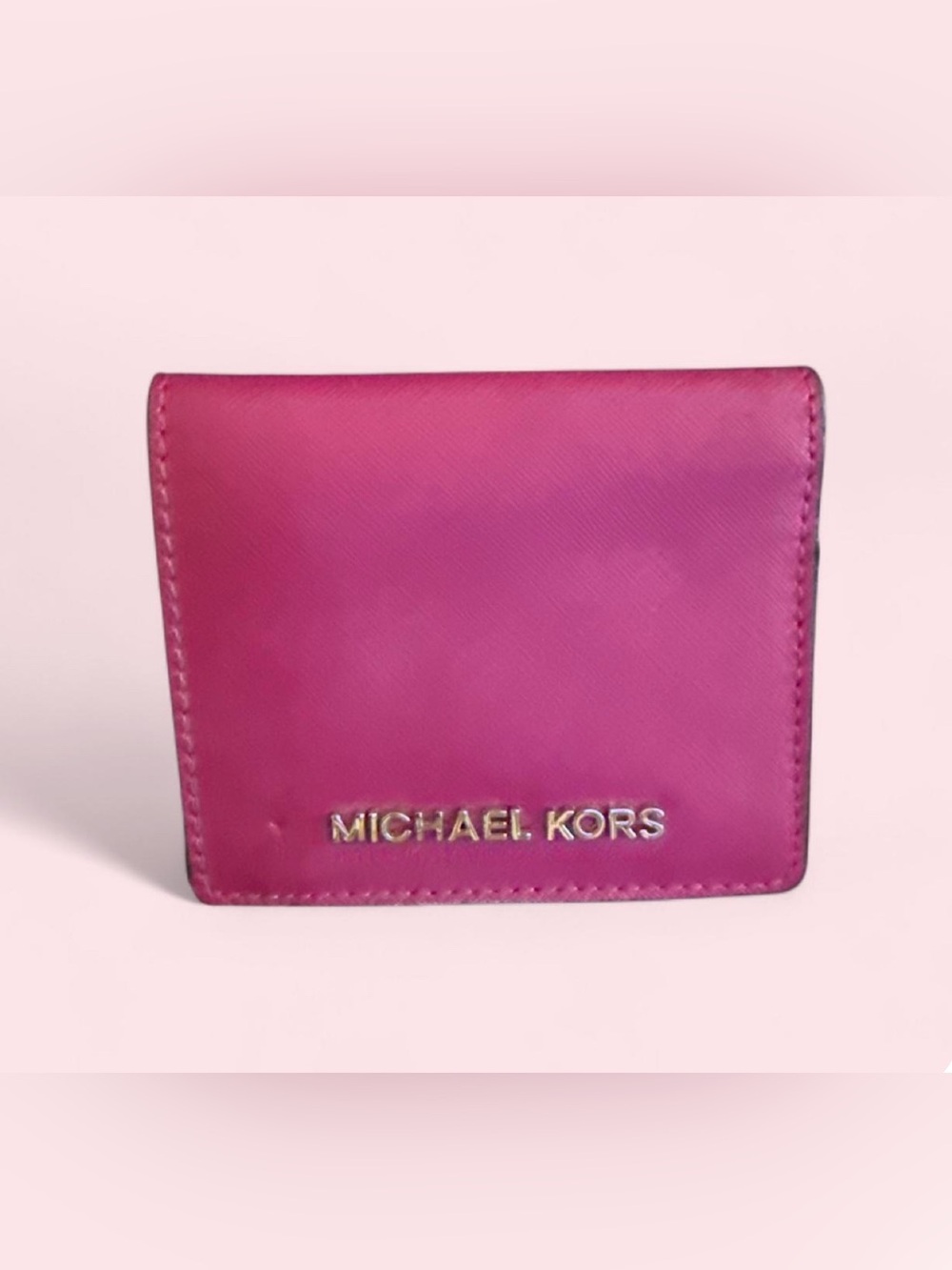 Michael Kors Hot Pink Leather Card Case with Gold Logo